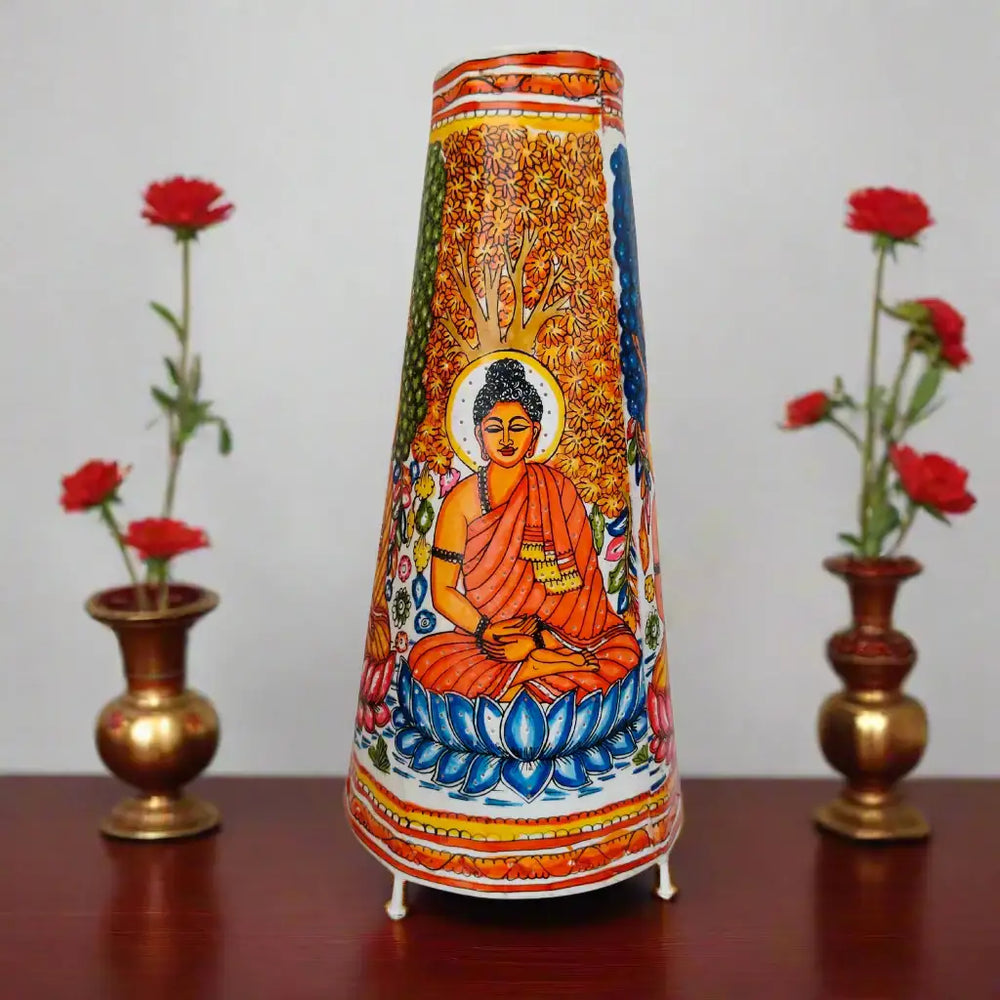 Hand-Painted Leather Puppetry Lamp - Meditating Buddha on Lotus | Bed Lamp Leather Paintings