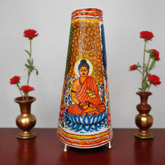 Hand-Painted Leather Puppetry Lamp - Meditating Buddha on Lotus | Bed Lamp