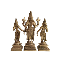 Brass Lord Vishnu with Consorts Idol Set Sridevi & Bhudevi / Lakshmi & Saraswati
