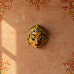 Hand-Painted Cheriyal Art Female Face Mask – Traditional Folk Wall Decor wall decor