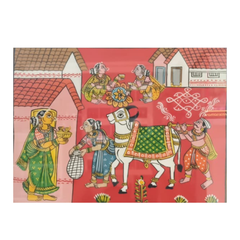 Traditional Cheriyal Painting – Village Procession Folk Art Cheriyala Painting
