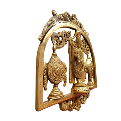 Lord Venkateswara Brass Wall Hanging with Shankh & Chakra - Balaji Prabhavali Wall Art Brass Artwork