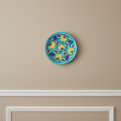 Hand-Painted Yellow and Blue Floral Decorative Wall Plate