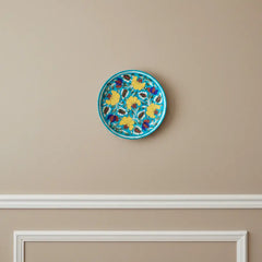 Hand-Painted Wall Plate Yellow and Blue Floral Pottery