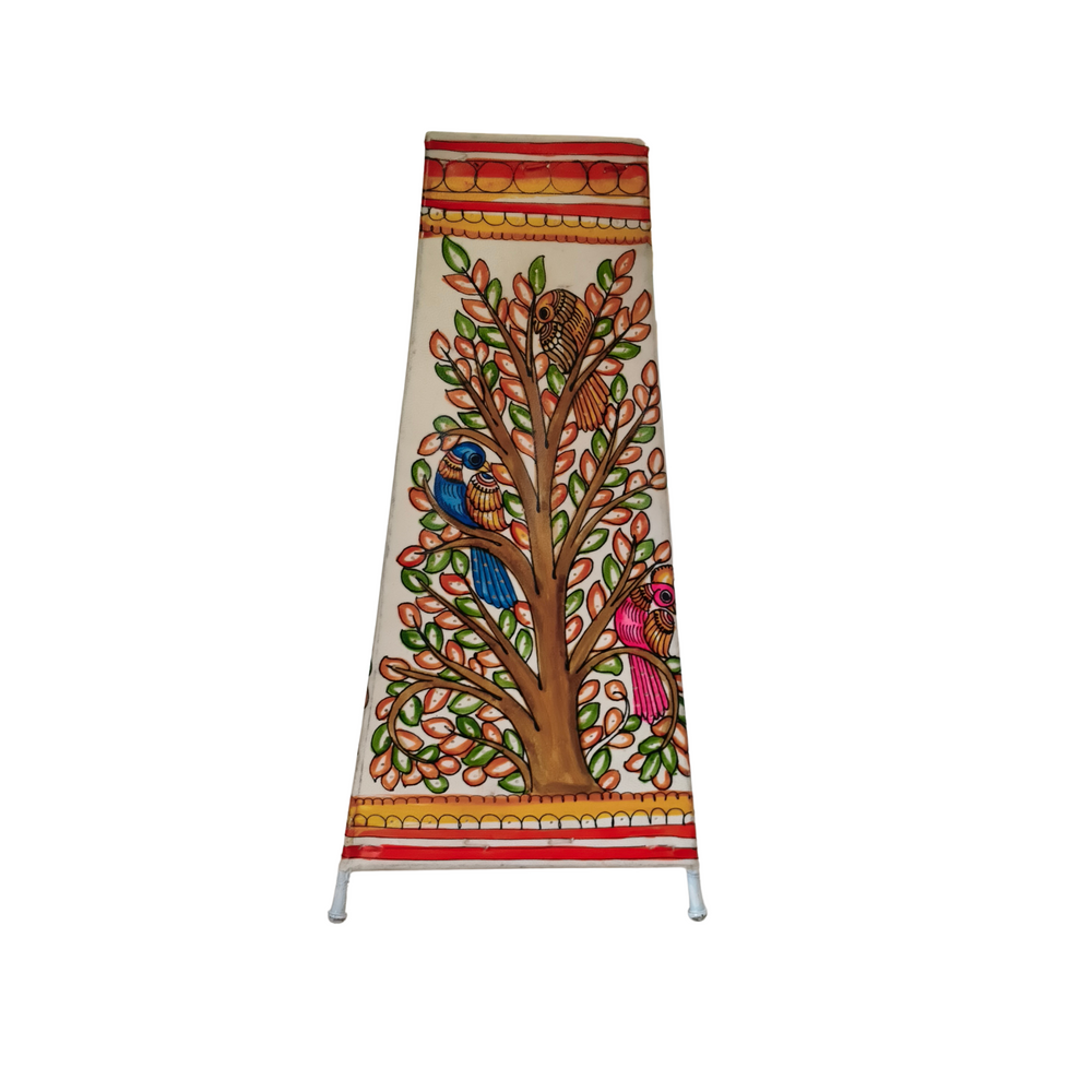 Hand-Painted Leather Lamp with Tree of Life and Colorful Birds Leather Paintings