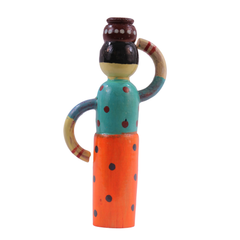 Colorful Chennapatnam wooden milk woman artisan figurine