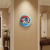 Hand-Painted White Elephant Decorative Plate with Red Background