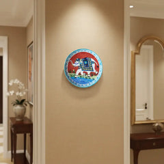 Hand-Painted Decorative Plate White Elephant with Red Background Pottery