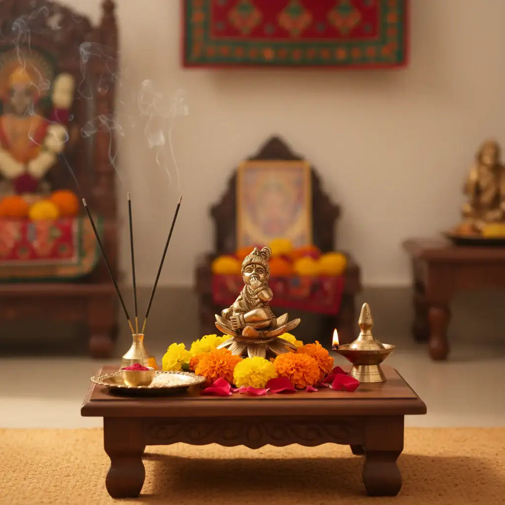 Bala Krishna Seated on a Lotus (Baby Krishna) - The Divine Butter Thief (Makhan Chor) Brass Ware