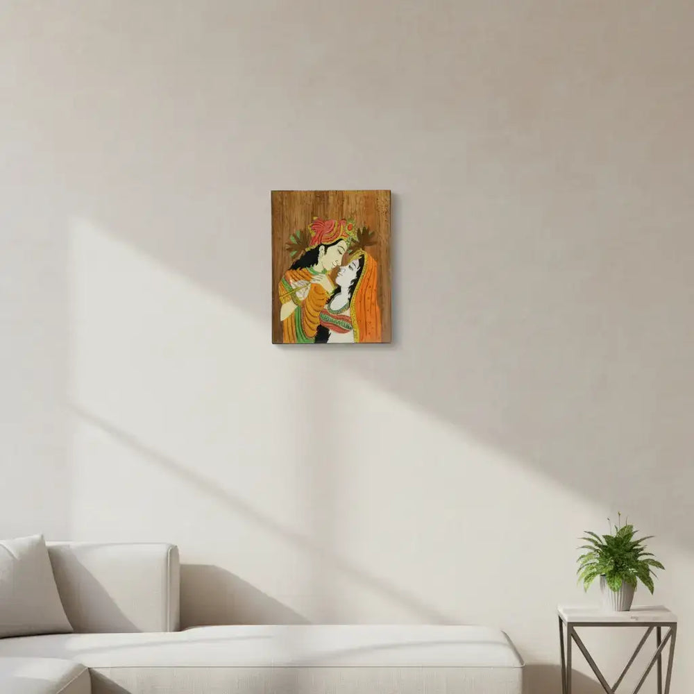 Handcrafted Rosewood Frame Depicting Radha Krishna Inlay Art