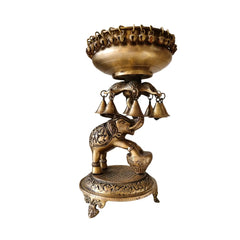 Brass Elephant Urli with Bells - Traditional Indian Decorative Bowl Brass Ware