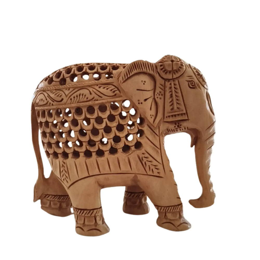 Wooden Elephant with Jali Work | Handmade Indian Craft Sculpture maruthi handicrafts