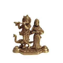 Brass Radha Krishna Idol with Flute and Peacock – Symbol of Eternal Love and Devotion Brass Ware