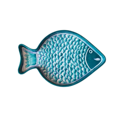 Hand-Painted Teal Blue Pottery Fish Wall Decor | Coastal Quartz Art