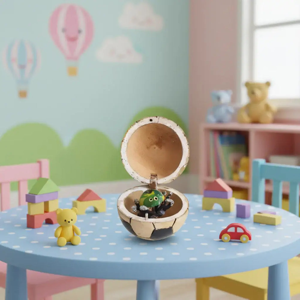 Handcrafted Wooden 'Surprise Spider' Box - Traditional Indian Trick Toy Wooden Decorative