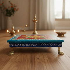 Hand-Painted Wooden Stool For Pooja (Chowki) with Traditional Design Wood Decorative