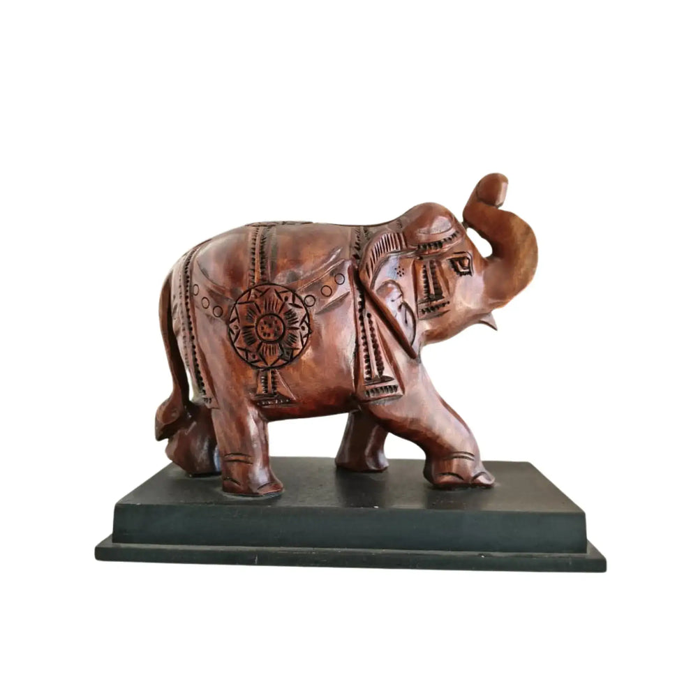 Hand-Carved Wooden Elephant with Base – Elegant Decorative Figurine Wooden Decorative