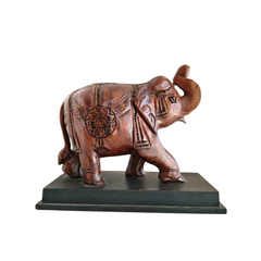 Hand-Carved Wooden Elephant with Base – Elegant Decorative Figurine