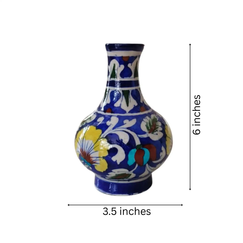 Vibrant Blue Pottery Floral Vase | Multi-Color Hand-Painted Decor Pottery