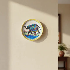 Hand-Painted Indian Elephant Wall Decorative Plate Pottery