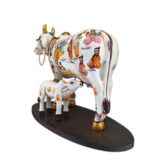 Kamadhenu Resin Cow with Calf | Decorative Spiritual Figurine