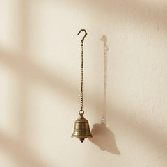 Handcrafted Antique Finish Hanging Brass Temple Bell with Chain and Hook Brass Ware