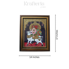 Shiva and Parvathi on Nandi – Thanjavur Divine Art Paintings