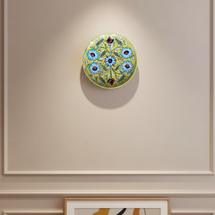 Hand-Painted Blue Pottery Floral Wall Plate | Yellow Decorative Quartz Art