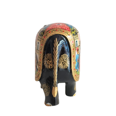 Black Painted Wooden Mughal Elephants – Elegant Decorative Figurines