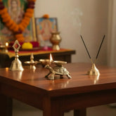 Golden Brass Tortoise Diya (Oil Lamp) - Kurma Vastu Accent Brass Ware
