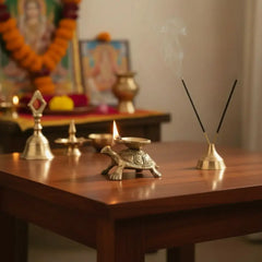 Golden Brass Tortoise Diya (Oil Lamp) - Kurma Vastu Accent Brass Ware