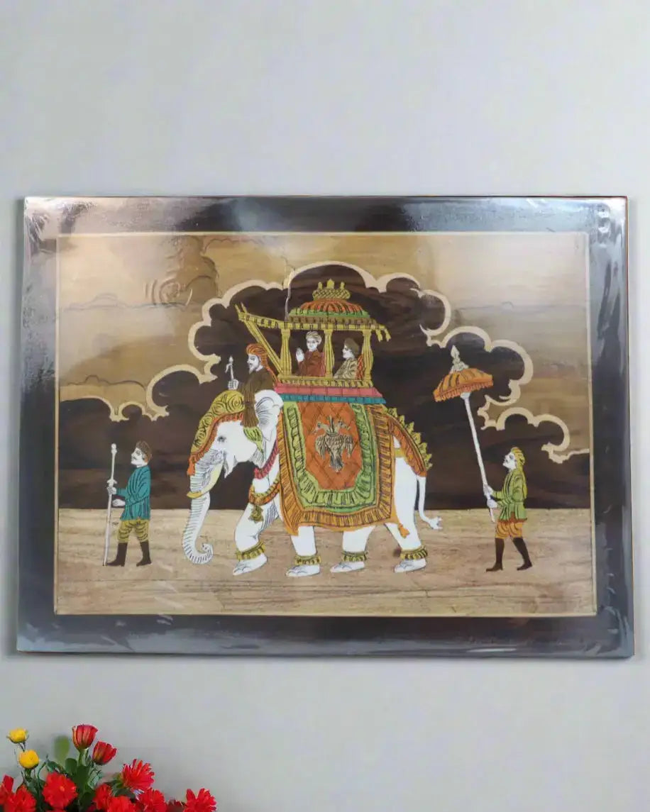 Handmade Rosewood Inlay Ambari Frame – Traditional Artistic Décor Inlay Art