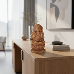 Hand-Carved Wooden Lotus Sitting Buddha – Spiritual Home Decor
