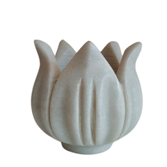 Elegant white marble lotus candle stand for pooja and décor.