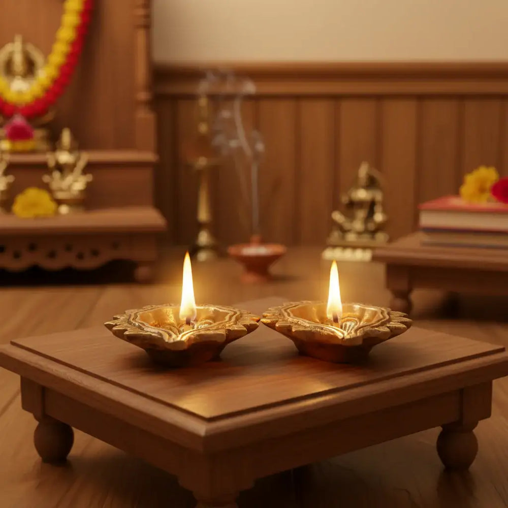 Pair Traditional Brass Diya - Decorative Oil Lamp for Puja & Home Decor Brass Ware