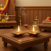 Pair Traditional Brass Diya - Decorative Oil Lamp for Puja & Home Decor Brass Ware
