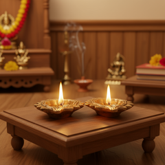 Pair Traditional Brass Diya - Decorative Oil Lamp for Puja & Home Decor