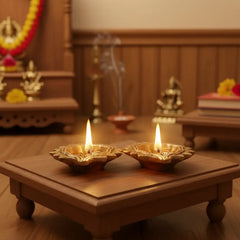 Pair Traditional Brass Diya - Decorative Oil Lamp for Puja & Home Decor Brass Ware