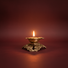 Ornate Pedestal Brass Diya | Handcrafted Traditional Oil Lamp Brass Artwork