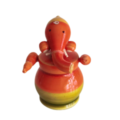 Warm-Toned Etikoppaka Lord Ganesha - Glossy Orange and Red Lacquer Figurine Etikoppaka Lacquerware