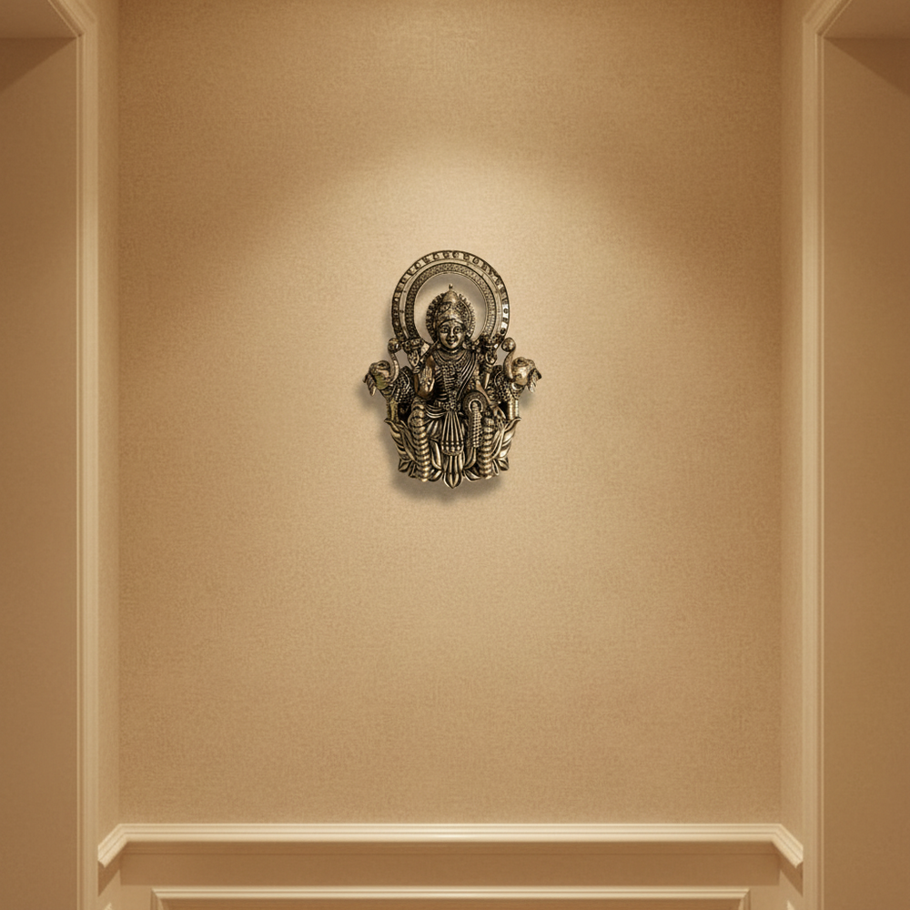 Goddess Lakshmi with Elephants Wall Hanging| Brass Finish Gajalakshmi Wall Hang Brass Artwork