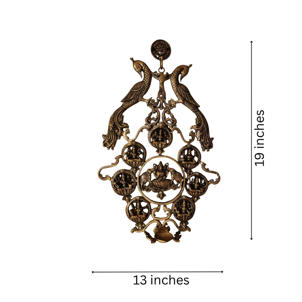 Grand Brass Ashta Lakshmi Wall Hanging with Peacocks - Divine Prosperity Decor Brass Ware