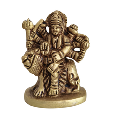 Handcrafted Brass Idol of Maa Durga (The Warrior Goddess) Riding Her Lion Vahana