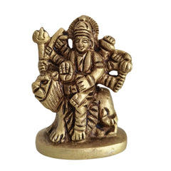 Handcrafted Brass Idol of Maa Durga (The Warrior Goddess) Riding Her Lion Vahana Brass Ware