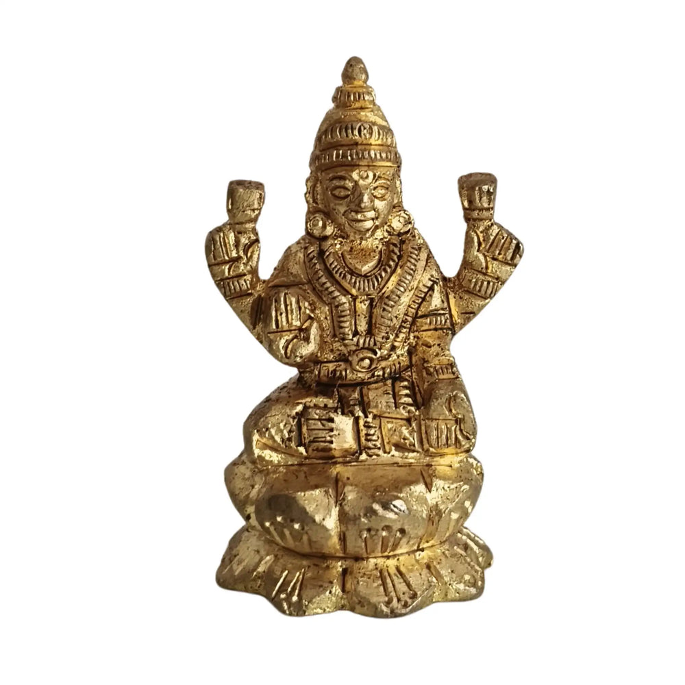 Brass Goddess Lakshmi Idol - Seated Deity of Wealth Sculpture Brass Ware
