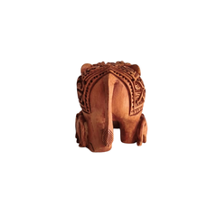 Hand-Carved Wooden Elephant Family with Intricate Details