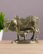 Divine Brass Kamadhenu with Calf – Sacred Vastu and Pooja Idol