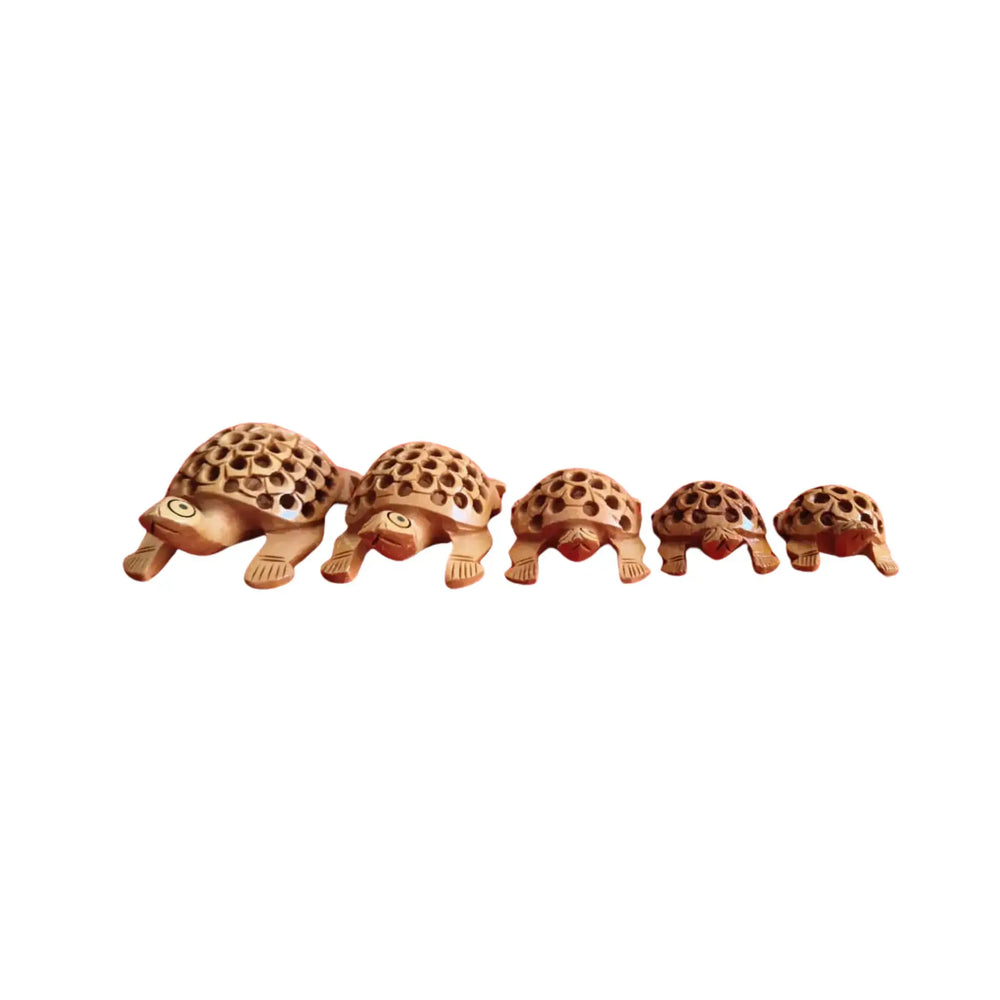 Wooden Jali Tortoise Family – Artisan Carved Traditional Home Decor Wooden Decorative