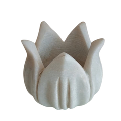 Handcrafted white marble lotus tealight holder with detail