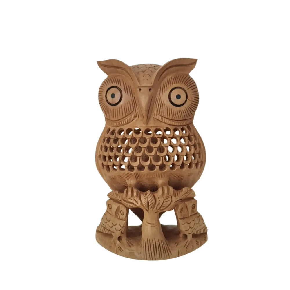 Handmade Wooden Jali Owl – Intricate Carved Decor Piece Wooden Decorative